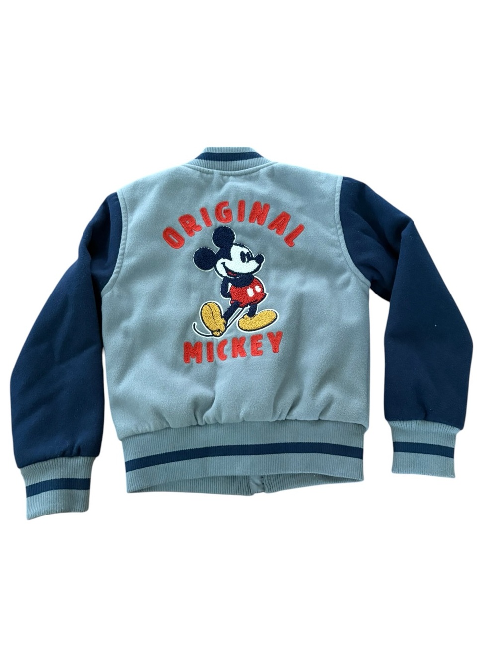Disney Store Mickey Mouse Varsity Jacket Blue Gray Small EUC
